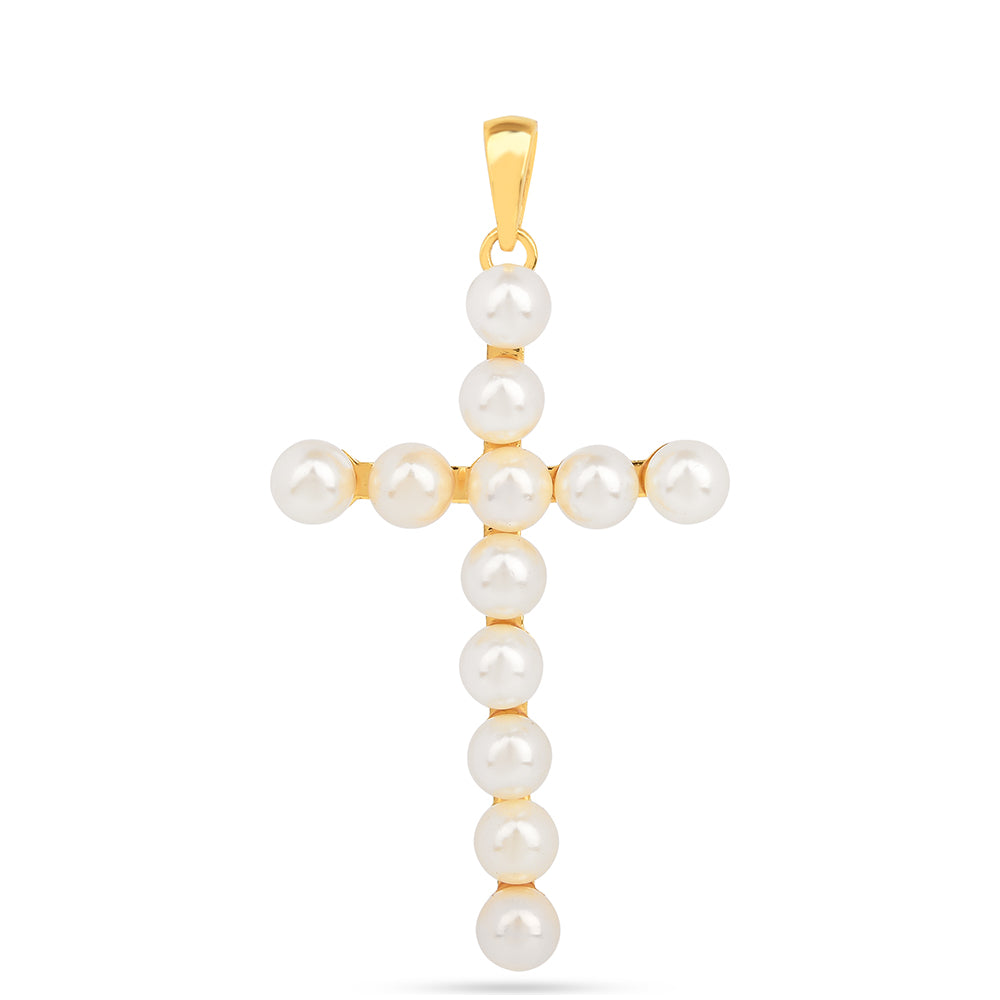 Kríž Pozlátený Strieborný Prívesok s S Krémovú Sladkovodnou Perlou 1 