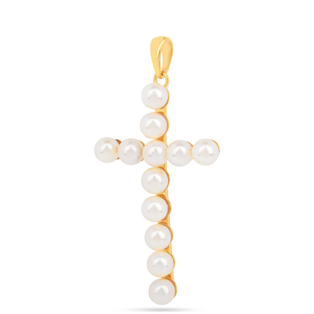 Kríž Pozlátený Strieborný Prívesok s S Krémovú Sladkovodnou Perlou 2 
