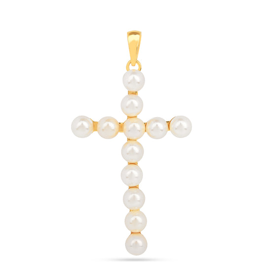 Kríž Pozlátený Strieborný Prívesok s S Krémovú Sladkovodnou Perlou