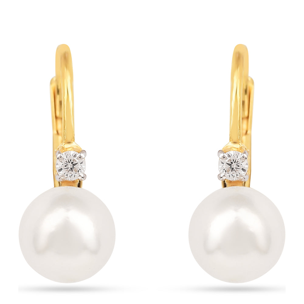Pozlátené Strieborné Náušnice s S Krémovú Sladkovodnou Perlou a Bielym Zirkónom 1 
