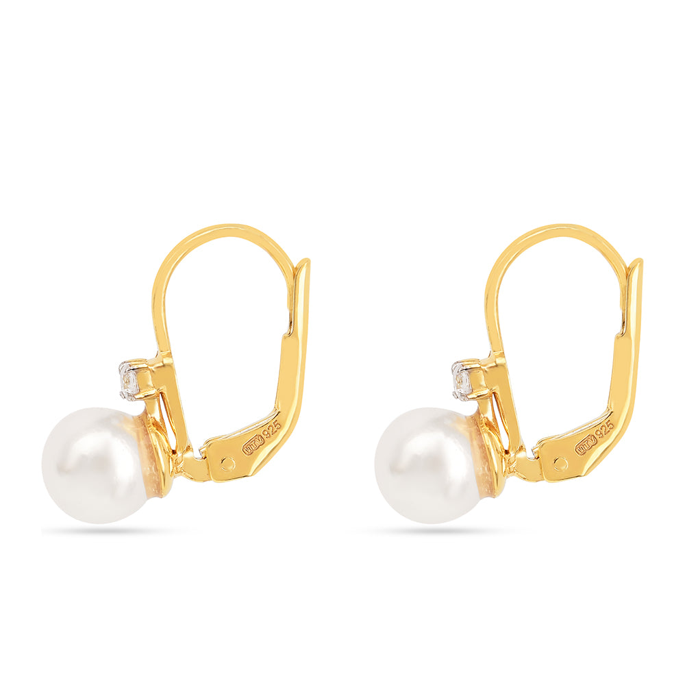 Pozlátené Strieborné Náušnice s S Krémovú Sladkovodnou Perlou a Bielym Zirkónom 2 