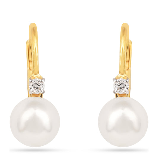 Pozlátené Strieborné Náušnice s S Krémovú Sladkovodnou Perlou a Bielym Zirkónom
