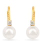 Pozlátené Strieborné Náušnice s S Krémovú Sladkovodnou Perlou a Bielym Zirkónom