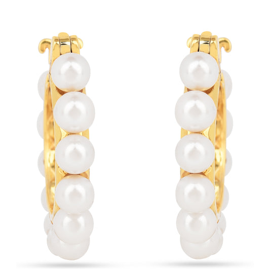 Pozlátené Strieborné Náušnice s S Krémovú Sladkovodnou Perlou