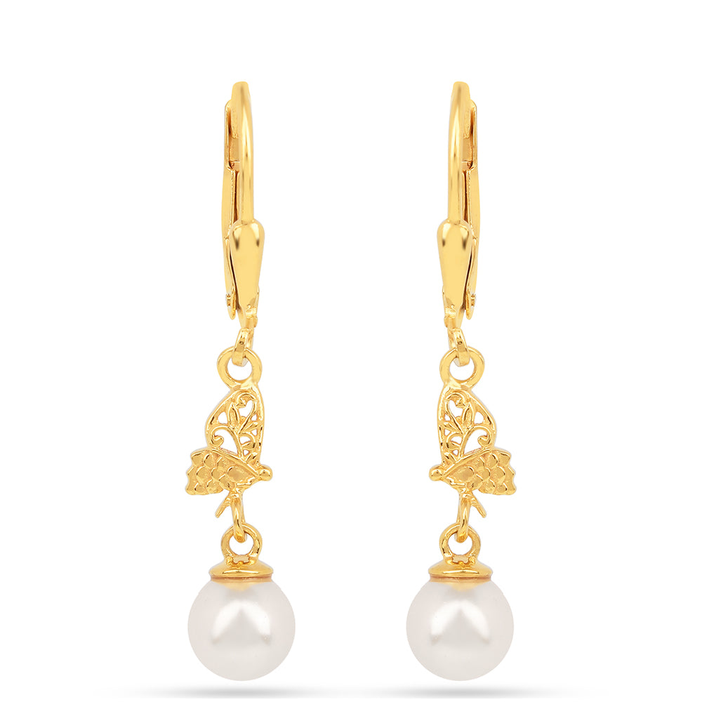 Pozlátené Strieborné Náušnice s S Krémovú Sladkovodnou Perlou