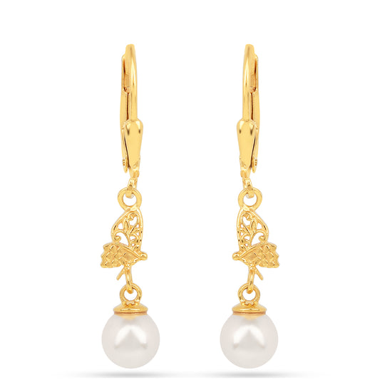 Pozlátené Strieborné Náušnice s S Krémovú Sladkovodnou Perlou