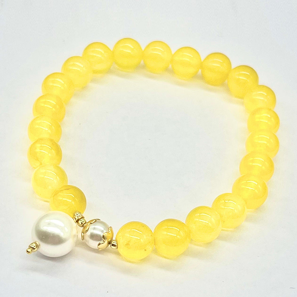 Pozlátený Strieborný Náramok s so Žltým Jadeitom z Marsden River a Sklenená perla 2 