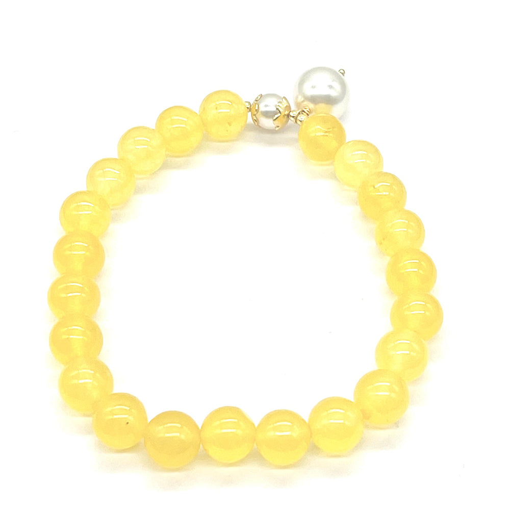 Pozlátený Strieborný Náramok s so Žltým Jadeitom z Marsden River a Sklenená perla 1 