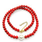 Pozlátený Strieborný Náhrdelník s Červeným Hubovitým Koralom a Sklenená perla