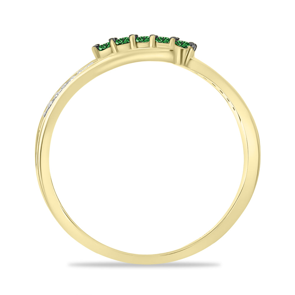 Pozlátený Strieborný Prsteň s so Zeleným Diamantom a Bielym Diamantom