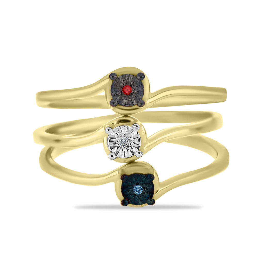 Pozlátené Strieborné Sada s Modrým Diamantom a Bielym Diamantom ( Prsteň ) 1 
