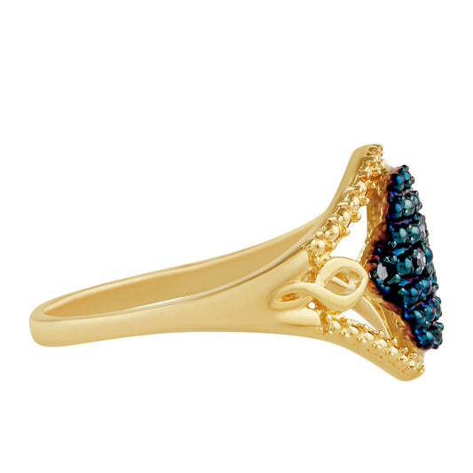 Pozlátený Strieborný Prsteň s Modrým Diamantom