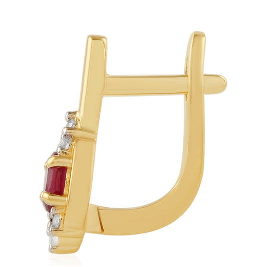 Pozlátené Strieborné Náušnice s Thajským Rubínom a Bielym Topásom