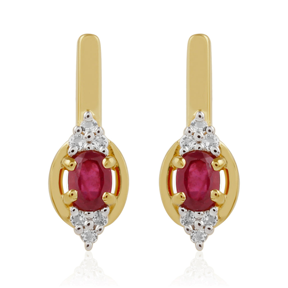 Pozlátené Strieborné Náušnice s Thajským Rubínom a Bielym Topásom 1 