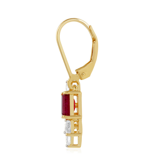 Pozlátené Strieborné Náušnice s Thajským Rubínom a Bielym Topásom
