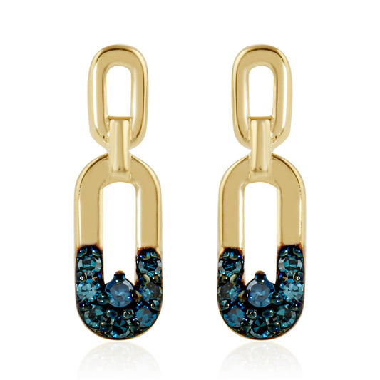 Pozlátené Strieborné Náušnice s Modrým Diamantom