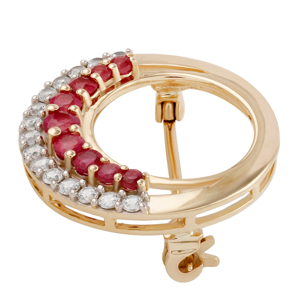 Zlatý Brošňa s Madagaskarským Rubínom a Bielym Zirkónom