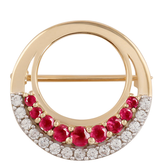 Zlatý Brošňa s Madagaskarským Rubínom a Bielym Zirkónom