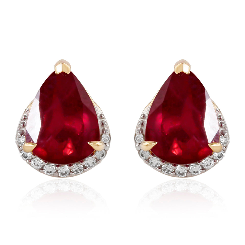 Zlaté Náušnice s Madagaskarským Rubínom a Bielym Zirkónom 1 
