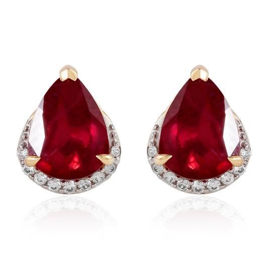 Zlaté Náušnice s Madagaskarským Rubínom a Bielym Zirkónom