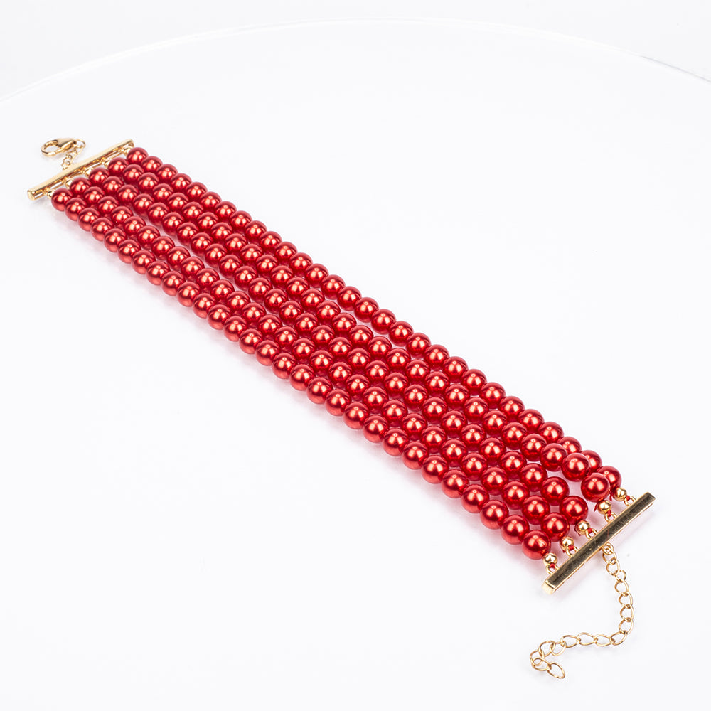Pozlátený Strieborný Náramok s Červená sladkovodná perlou