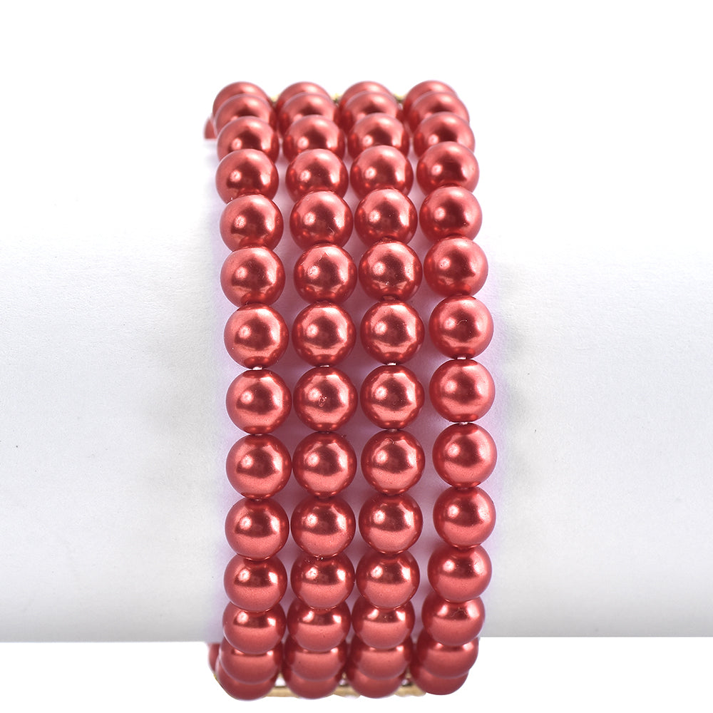 Pozlátený Strieborný Náramok s Červená sladkovodná perlou 2 