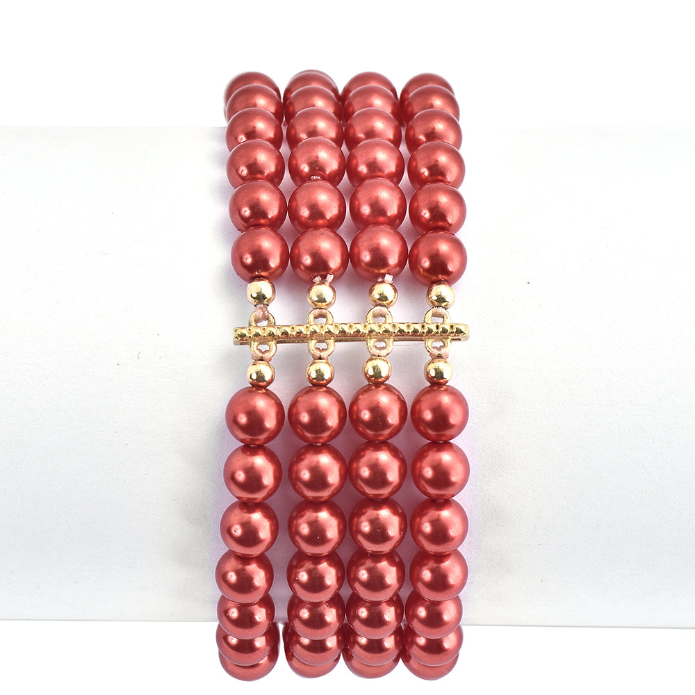 Pozlátený Strieborný Náramok s Červená sladkovodná perlou 1 