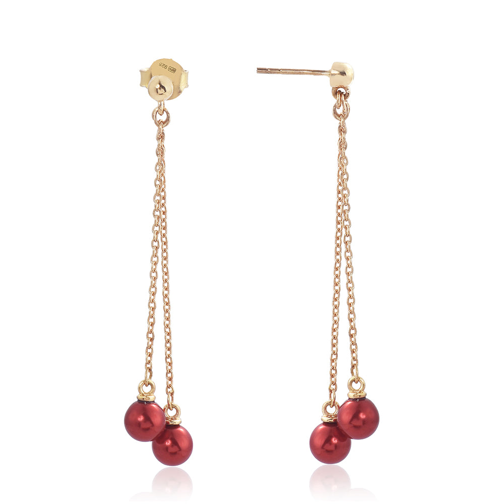 Pozlátené Strieborné Náušnice s Červená sladkovodná perlou 1 