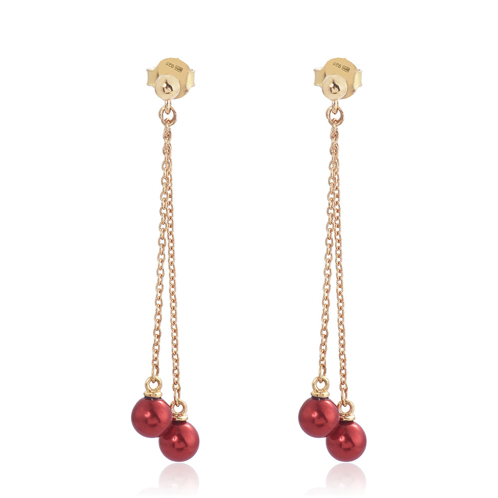 Pozlátené Strieborné Náušnice s Červená sladkovodná perlou 2 