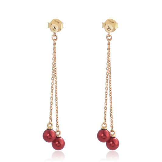 Pozlátené Strieborné Náušnice s Červená sladkovodná perlou