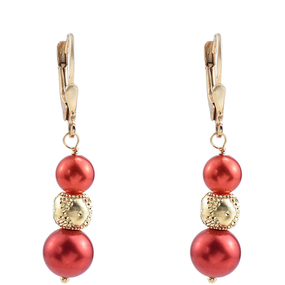 Pozlátené Strieborné Náušnice s Červená sladkovodná perlou
