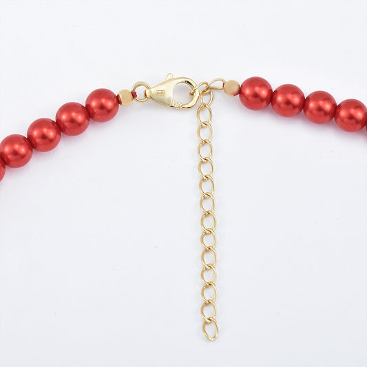 Pozlátený Strieborný Náhrdelník s Červená sladkovodná perlou