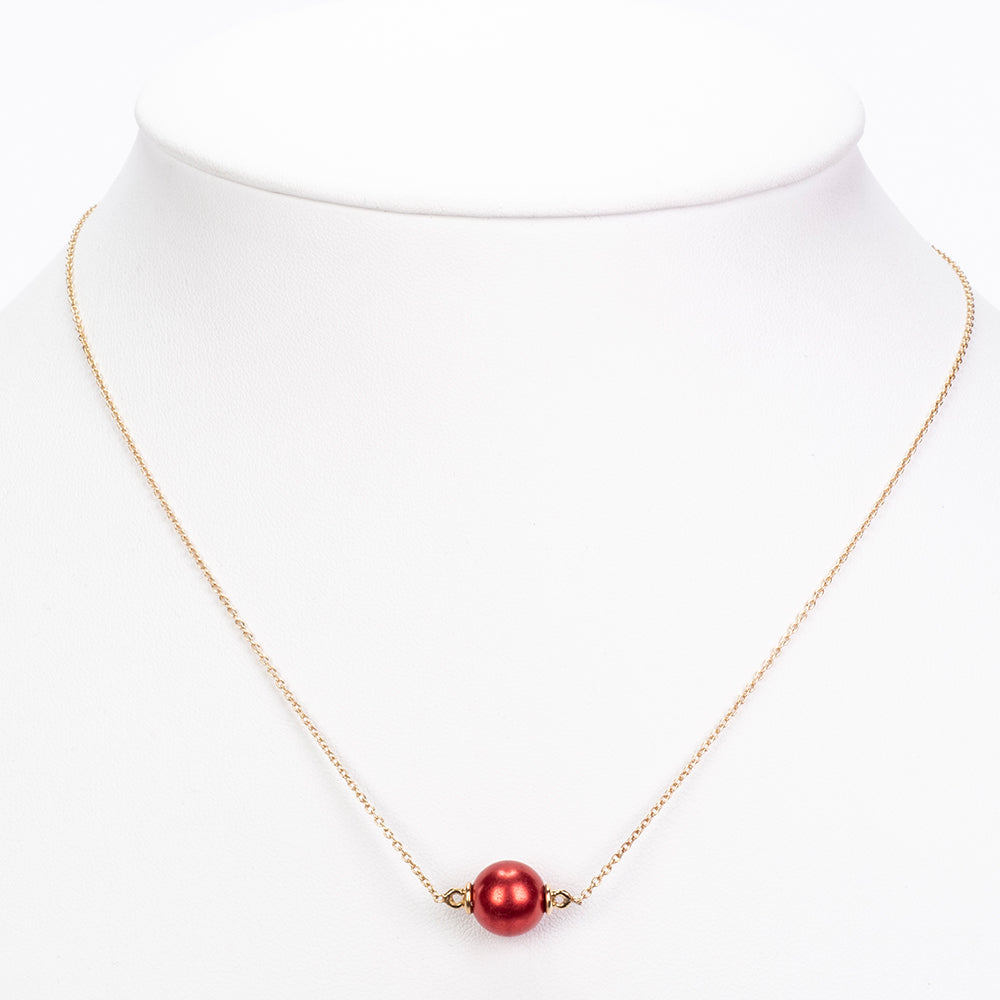 Pozlátený Strieborný Náhrdelník s Červená sladkovodná perlou 2 