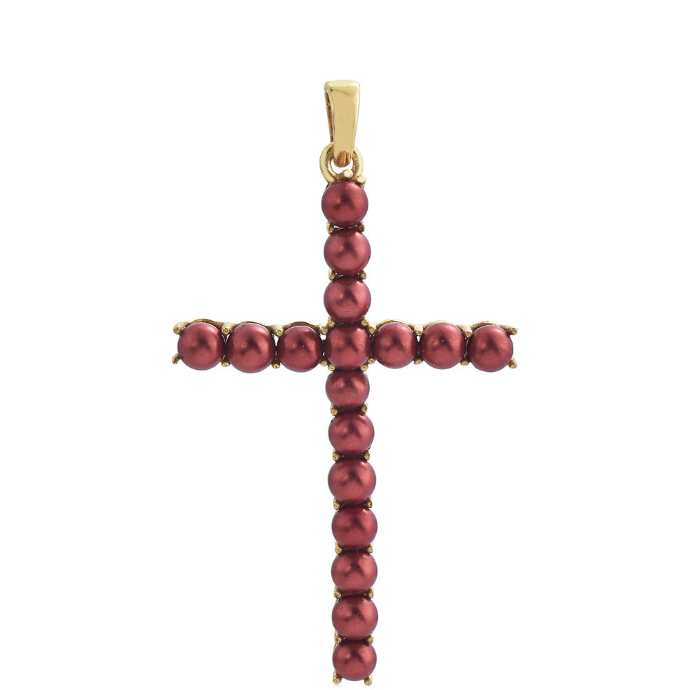 Kríž Pozlátený Strieborný Prívesok s Červená sladkovodná perlou 1 