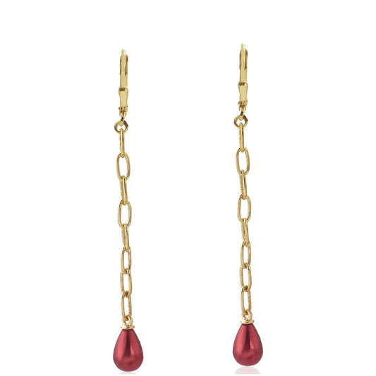 Pozlátené Strieborné Náušnice s Červená sladkovodná perlou