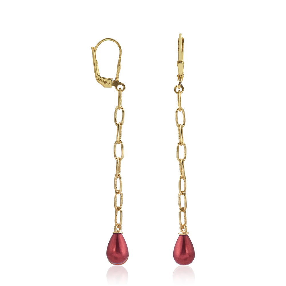 Pozlátené Strieborné Náušnice s Červená sladkovodná perlou 1 