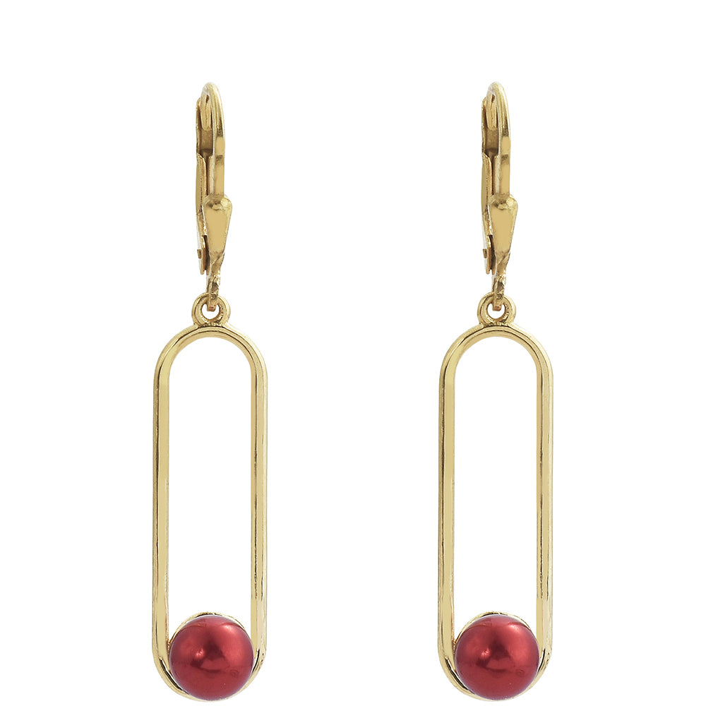 Pozlátené Strieborné Náušnice s Červená sladkovodná perlou 2 