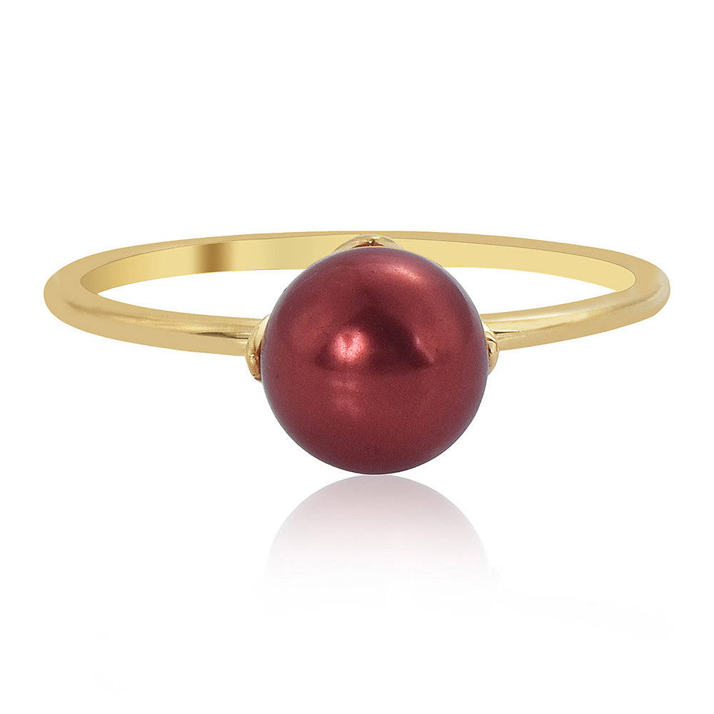 Pozlátené Strieborné Sada s Červená sladkovodná perlou ( Náušnice+Prsteň +Prívesok ) 2 