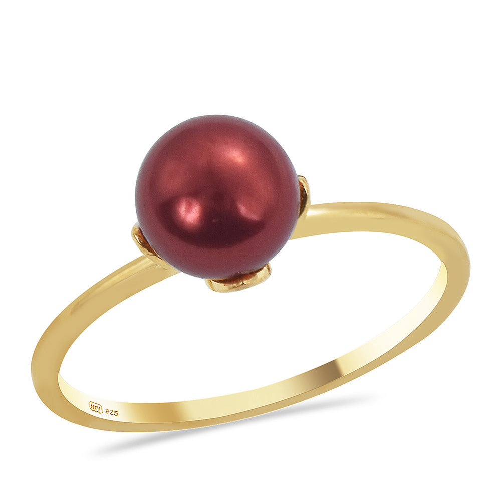 Pozlátené Strieborné Sada s Červená sladkovodná perlou ( Náušnice+Prsteň +Prívesok ) 4 