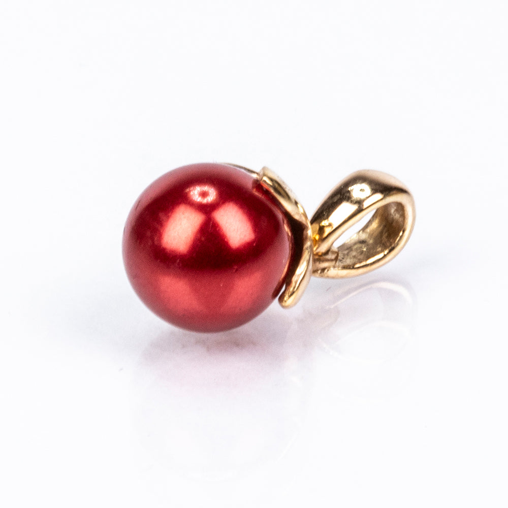 Pozlátené Strieborné Sada s Červená sladkovodná perlou ( Náušnice+Prsteň +Prívesok ) 11 
