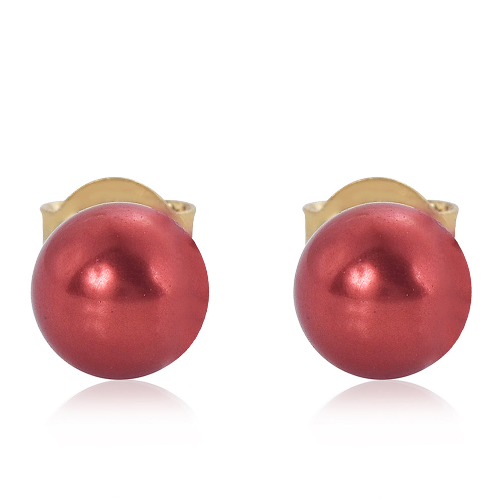 Pozlátené Strieborné Sada s Červená sladkovodná perlou ( Náušnice+Prsteň +Prívesok ) 8 