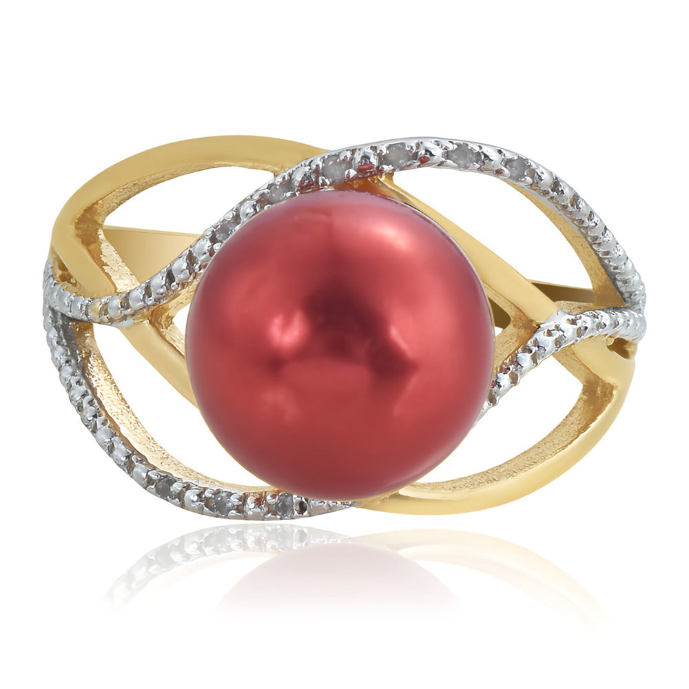 Pozlátený Strieborný Prsteň s Červená sladkovodná perlou a Bielym Topásom 3 