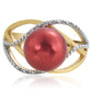Pozlátený Strieborný Prsteň s Červená sladkovodná perlou a Bielym Topásom