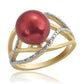 Pozlátený Strieborný Prsteň s Červená sladkovodná perlou a Bielym Topásom