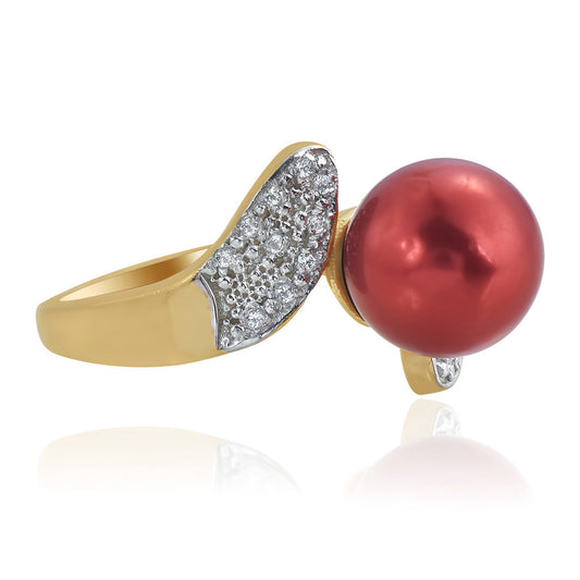 Pozlátený Strieborný Prsteň s Červená sladkovodná perlou a Bielym Topásom