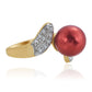 Pozlátený Strieborný Prsteň s Červená sladkovodná perlou a Bielym Topásom
