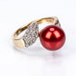 Pozlátený Strieborný Prsteň s Červená sladkovodná perlou a Bielym Topásom