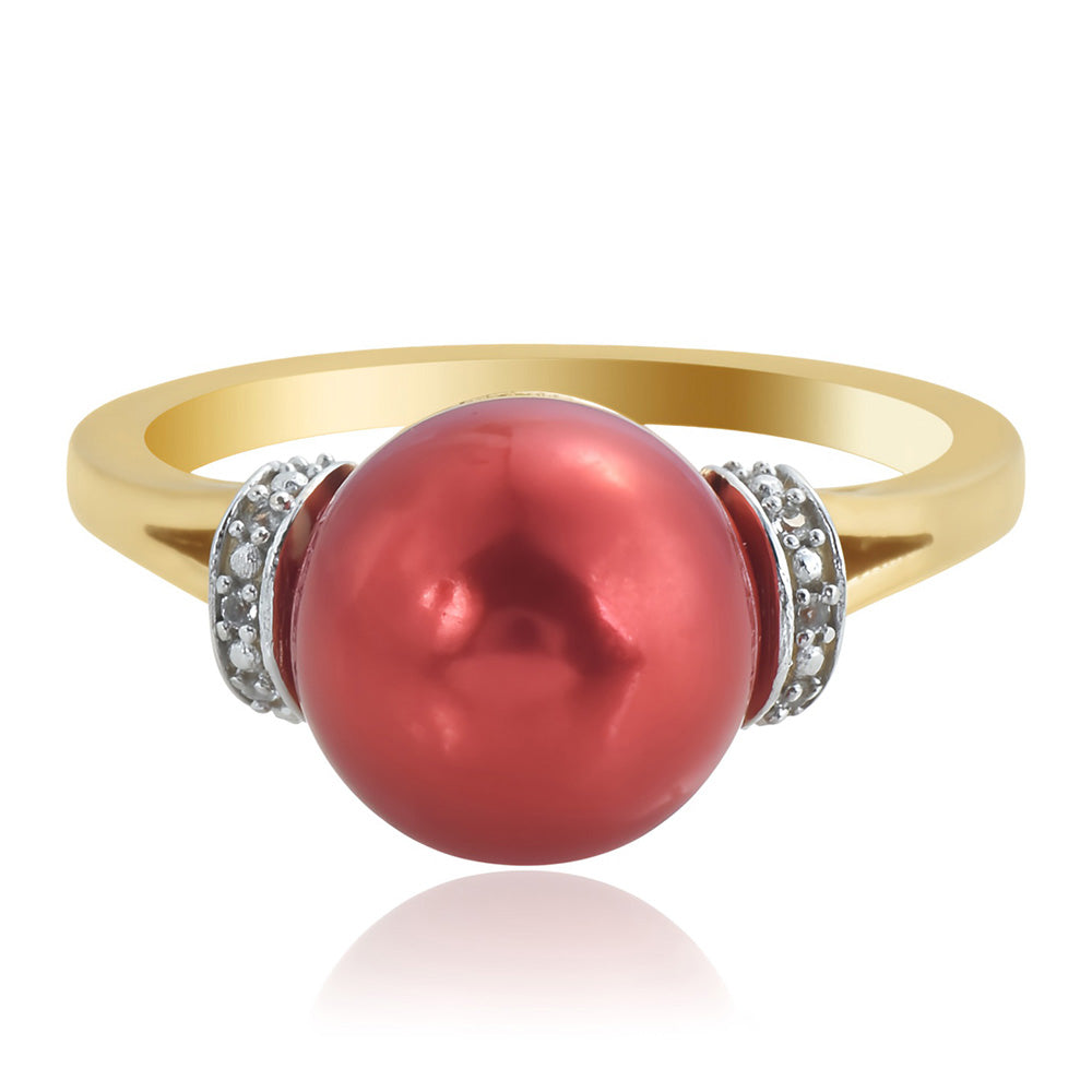 Pozlátený Strieborný Prsteň s Červená sladkovodná perlou a Bielym Topásom 2 
