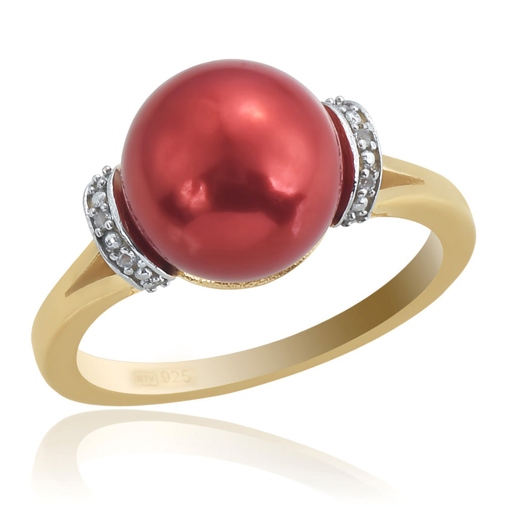 Pozlátený Strieborný Prsteň s Červená sladkovodná perlou a Bielym Topásom 1 