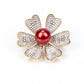 Pozlátený Strieborný Brošňa s Červená sladkovodná perlou a Bielym Topásom